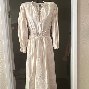 J. Crew Cream Long-Sleeve Dress. Maxi Length V-neck with pockets